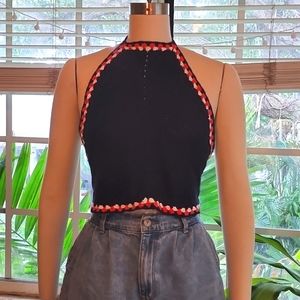 Zara Knit Navy Blue Halter Top - Backless Crochet Style - Size Medium